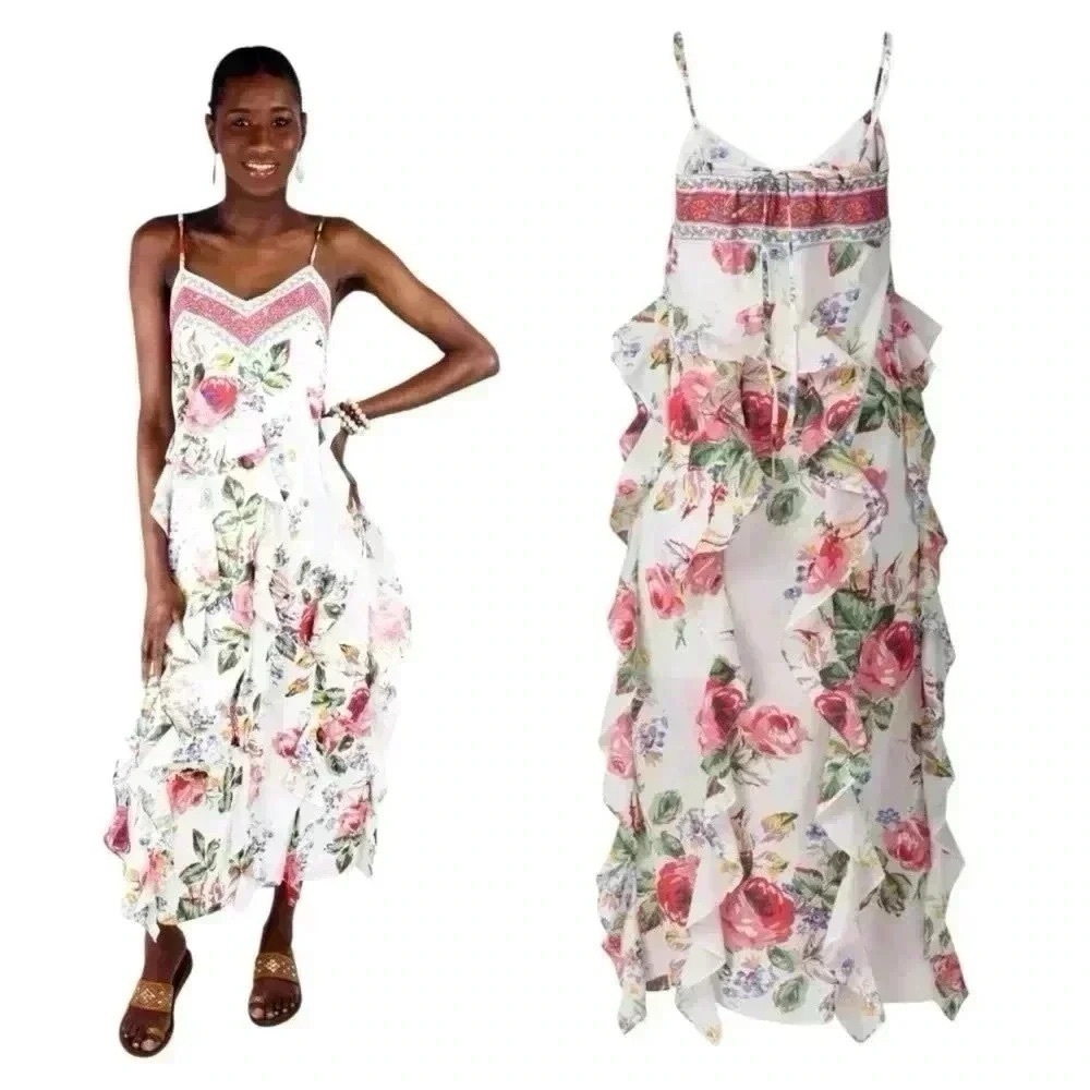Alix of Bohemia Filipa Rosa Wildflower Dress M Cotton Ruffle Boho Resort Luxury - Picture 6 of 16